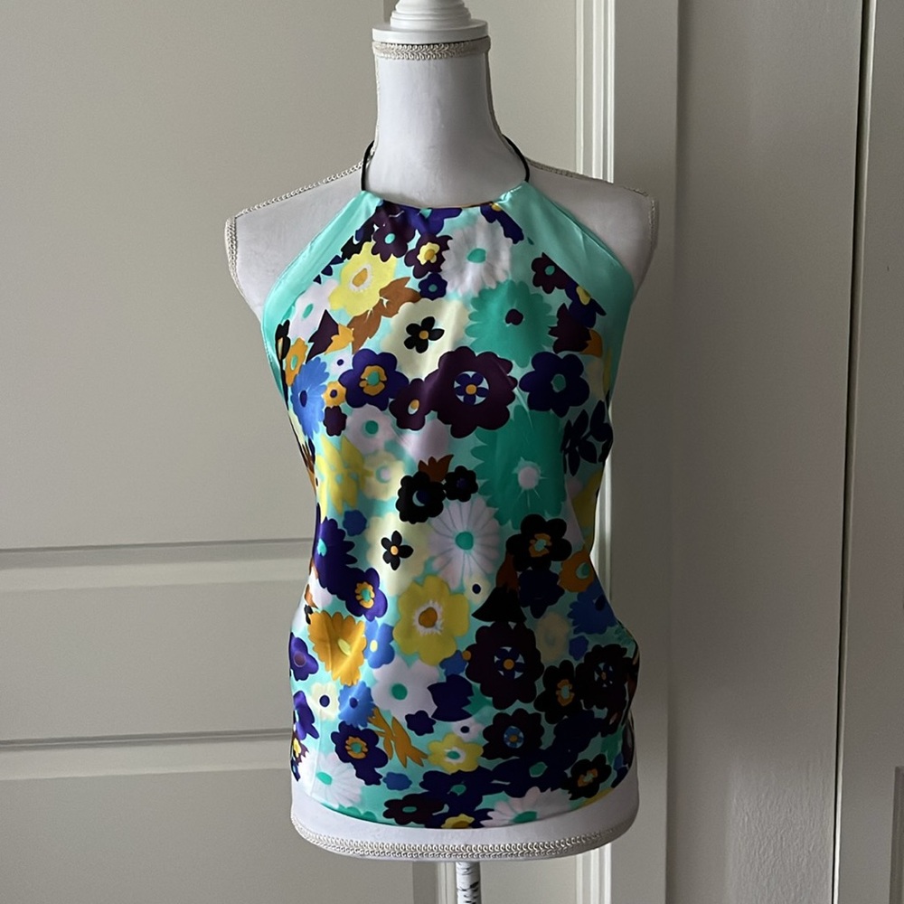 Gabriella by La Fiorentina Convertible Halter Top/Scarf, Blue-Green Floral Print